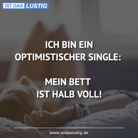 Lustiger BilderSpruch - ICH BIN EIN OPTIMISTISCHER SINGLE:  MEIN BETT...