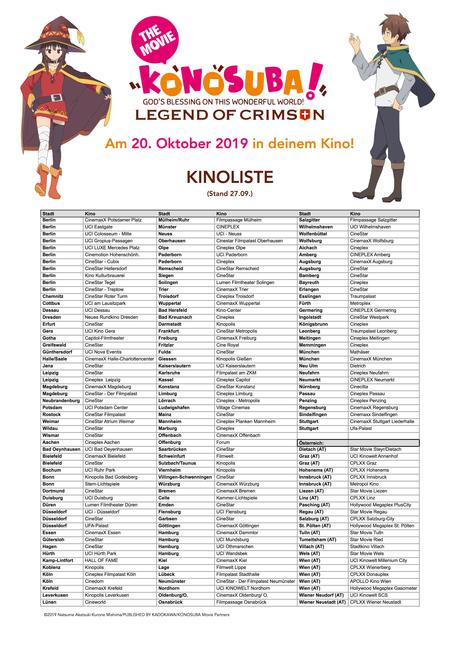 KonoSuba: The Legend of Crimson – Kinoliste veröffentlicht