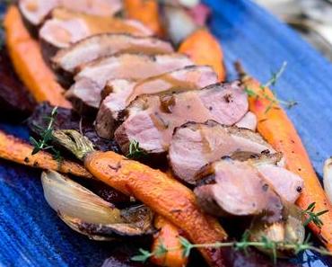 Entenbrust mit Schmorgemüse und Thymian-Orangen-Sauce