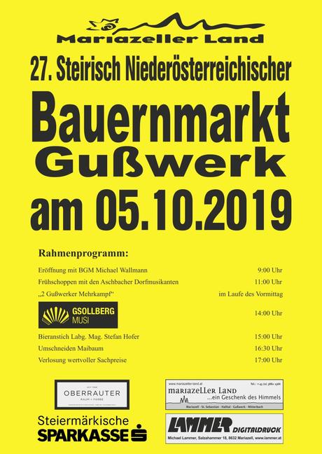 Termintipp: 27. Bauernmarkt in Gußwerk am 5. Okt. 2019