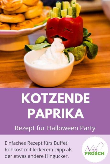Halloween Party Rezept: Kotzende Paprika mit Rohkost und Dipp