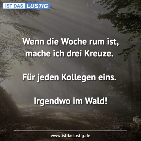 Lustiger BilderSpruch - Wenn die Woche rum ist, mache ich drei Kreuze....