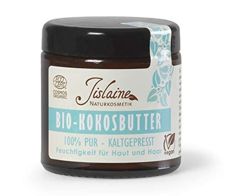 Jislaine Bio-KOKOSBUTTER* 100g kaltgepresst - vegan & ohne Palmöl - Für Haut, Haare oder Lippen & auch als Make-Up-Entferner verwendbar - im Glastiegel