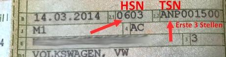 HSN und TSN auf dem Fahrzeugschein finden