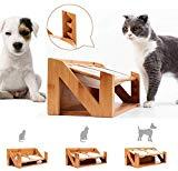 Futterstation Katze Hundebar Holz Höhenverstellbar Bambus Doppel-futternapf für Katze Kleine Große Mittlere Hunde 2 rostfreier Stahl Schüsseln