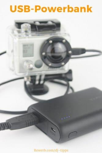 USB-Powerbank als Stromversorgung für GoPro Kamera