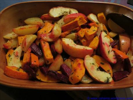 Ofenkürbis mit Kartoffeln, Äpfeln, Rote Beete