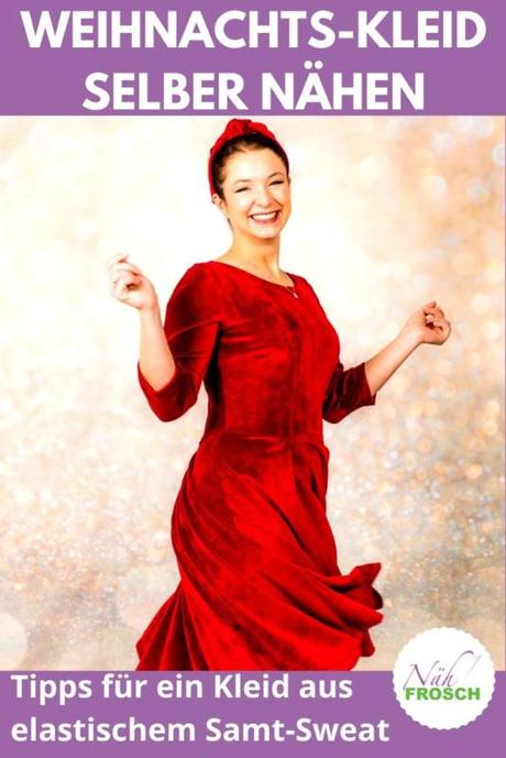 Weihnachtskleid für Damen nähen aus rotem Samt: Tipps fürs Nähen mit elastischem Samt-Sweat