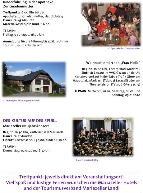 Familien- und Kinderprogramm Weihnachtsferien in Mariazell 2019