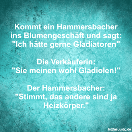 Lustiger BilderSpruch - Kommt ein Hammersbacher ins Blumengeschäft und...