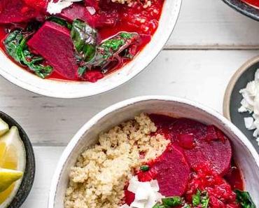 Rote-Bete-Curry mit Kokosmilch und Spinat