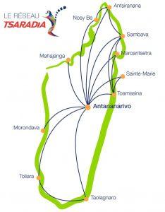 Inlandsflüge in Madagaskar: Streckennetz Tsaradia