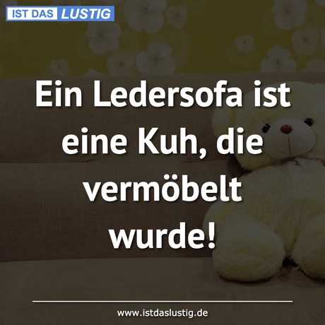 Lustiger BilderSpruch - Ein Ledersofa ist eine Kuh, die vermöbelt wurde!