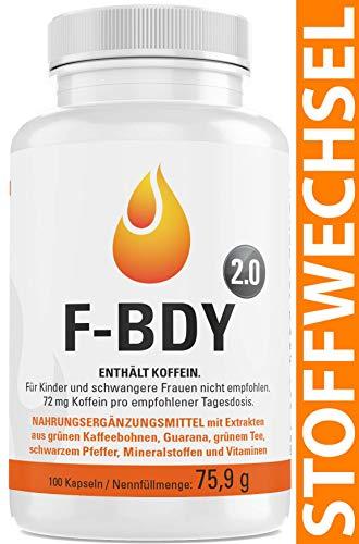Vihado F-BDY 2.0 - Stoffwechsel Komplex Kapseln, Für Frauen und Männer mit Grüner Kaffee Extrakt, Grüner Tee Extrakt, Guarana, Vitamine, 100 Kapseln