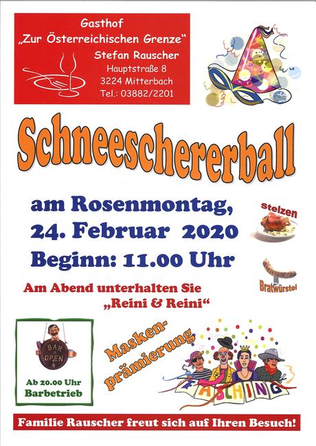 Termintipp: Schneeschererball 2020 im Gasthof Rauscher Mitterbach