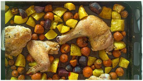 Buntes Ofengemüse mit Hähnchen