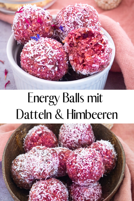 Vegane Energy Balls mit Datteln und Himbeeren