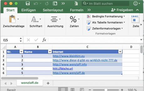 Internet Adressen bzw. Links in Excel-Dateien in 5 Minuten überprüfen mit dem de.wenzlaff.linkchecker