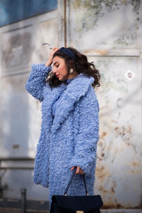 Blue Fluffy Coat Outfit