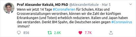 Covid-19 |  Kekulé fordert Coronaferien und kritisiert Aktualität der Fallzahlen