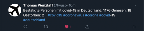 Covid-19 Live-Ticker für Deutschland mit Raspberry Pi und Node-RED via Twitter