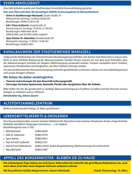 Coronavirus (COVID-19) | Stadtgemeinde Mariazell – Neueste Infos 19.3.2020