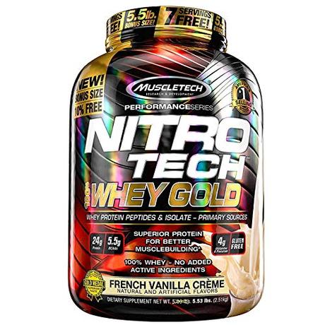 MuscleTech NitroTech Whey Gold, 100% reines Whey Protein, Whey Isolate und Peptide, Vanille, 2.51 g