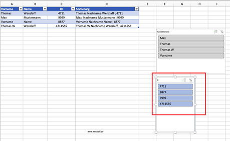 Automatisches selektieren in Excel-Tabellen über Button Liste