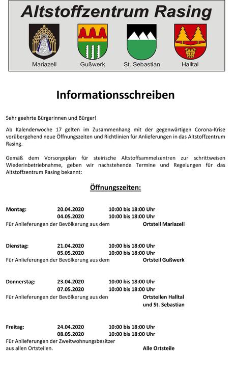 Coronavirus (COVID-19) | Stadtgemeinde Mariazell – Neueste Infos 17.04.2020