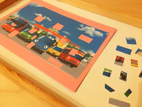 DIY Puzzles: Puzzles aus Schnipseln zum Thema Tayo der kleine Bus.