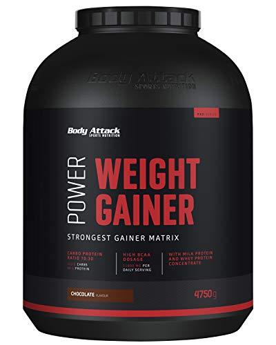 Body Attack Power Weight Gainer, Chocolate, 1,5 kg, 100% Masseaufbau, Kohlenhydrat-Eiweißpulver zum Muskelaufbau mit Whey-Protein, ideal für Hardgainer