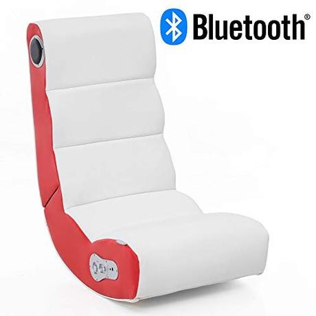 Wohnling Soundchair Wobble in Weiß Rot mit Bluetooth | Musiksessel mit eingebauten Lautsprechern | Multimediasessel für Gamer | 2.1 Soundsystem - Subwoofer | Music Gaming Sessel Rocker Chair