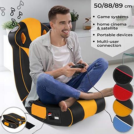 MIADOMODO Soundsessel - aus Kunstleder, zusammenklappbar, mit Lautsprecher, Surround und Subwoofer, Orange/Schwarz - Soundchair, Multimediasessel, Musiksessel, Musikstuhl, Gaming Chair, Music, Rocker