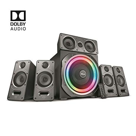 Trust GXT 698 Torro Dolby Digital 5.1 Sound System (Lautsprecher Set mit 180W Surround Sound, RGB Beleuchtung, Fernbedienung, Audio-Eingänge für PC, PS4, Xbox One und TV)