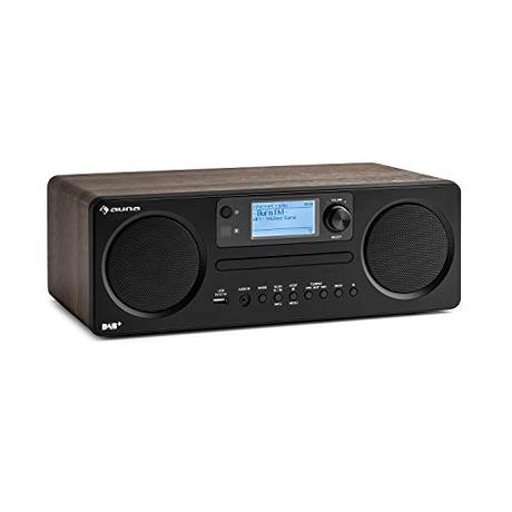 auna Worldwide CD - Internetradio, mit Bluetooth, DAB/DAB+, MP3-fähiger USB-Port, mit CD Player, Spotify Connect, AUX, App Control, Multiroom-Funktion, Timer, walnuss