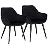 WOLTU Esszimmerstühle BH153sz-2 2er Set Küchenstühle Wohnzimmerstuhl Polsterstuhl Design Stuhl mit Armlehne Samt Gestell aus Stahl Schwarz