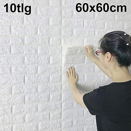 DHOUTDOORS 10 Tlg Tapete Selbstklebend Wandpaneele Weiß Steinoptik Ziegelstein Brick Muster 3D...