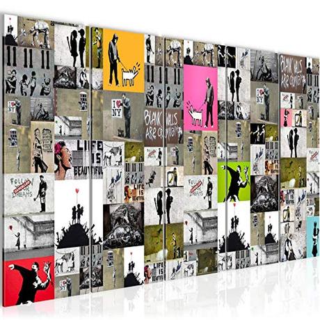 Bilder Collage Banksy Street Art Wandbild 200 x 80 cm - 5 Teilig Vlies - Leinwand Bild XXL Format...