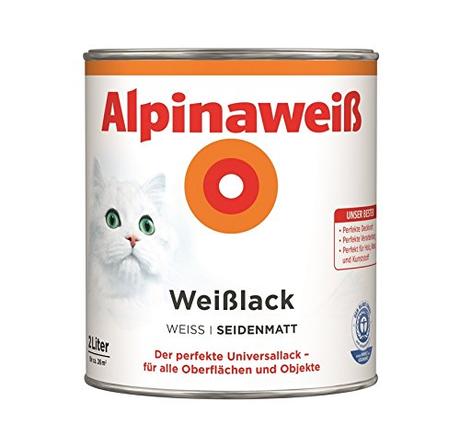 Alpina Farben GmbH – Alpine Weiß 2 L, Seide matt, 2 in 1 Grundierung und Farbe, Lackfarbe,...
