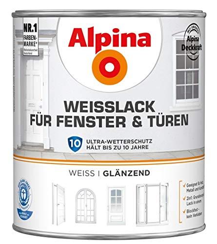 ALPINA Weißlack für Fenster und Türen 2 Liter Farbe Weiss Glänzend