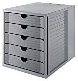 HAN Schubladenbox SYSTEMBOX KARMA – attraktives Design für Unterlagen bis DIN C4, BLAUER ENGEL zertifiziert, mit 5 geschlossenen Schubladen, öko-grau, 14508-18