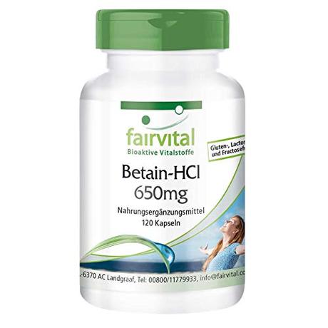 Betain HCl 650mg - Betain Hydrochlorid Kapseln - HOCHDOSIERT - VEGAN - 120 Kapseln
