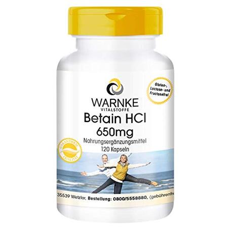 Betain HCl 650mg - hochdosiert - Betain Hydrochlorid - 120 Kapseln - vegan
