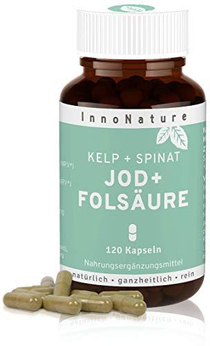 Natürliche Folsäure + Jod (aus Kelp Algen Extrakt + Spinat Extrakt) 120 Kapseln....