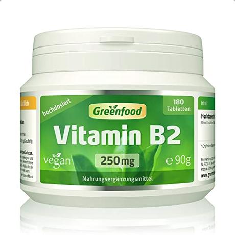 Vitamin B2 (Riboflavin), 250 mg, hochdosiert, 180 Tabletten, vegan - für Energie und...