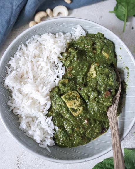 Palak Paneer mit Tofu (Veganes Spinatcurry)