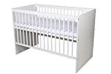 KMbaby Babybett TANY Weiß 120 x 60 cm mit Matratze - Baby Kinderbett Gitterbett mit Lattenrost 3 Stufen Höhenverstellbar - Lackiertes Kiefernholz