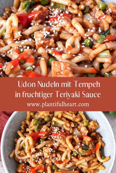 Udon Nudeln in einer fruchtigen Teriyaki Sauce mit Tempeh