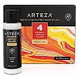 ARTEZA Acrylfarben-Set, 4 Solarfarben, 113 ml Flaschen, High-Flow-Farbe, kein Mischen erforderlich, Kunstzubehör für Leinwand, Glas, Papier, Holz, Fliesen und Steine