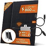 Solarway Balkonkraftwerk 800W Komplett Steckdose, 600W/800W Ausgang ist einstellbar, 2 x 405W JaSolar-Module, 1 x Deye Wechselrichter mit APP&WiFi + Zubehör, Plug&Play (Balkon Halterung)